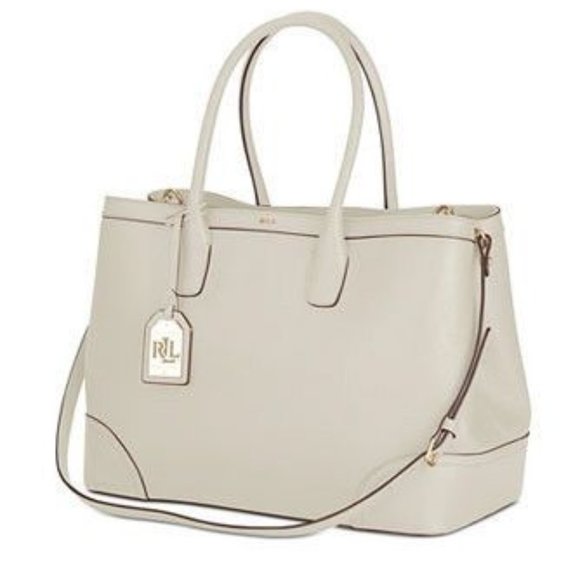 Lauren Ralph Lauren Handbags - Lauren Ralph Lauren Fairfield City Shopper Shoulder Handbag Ivory Leather +🎁